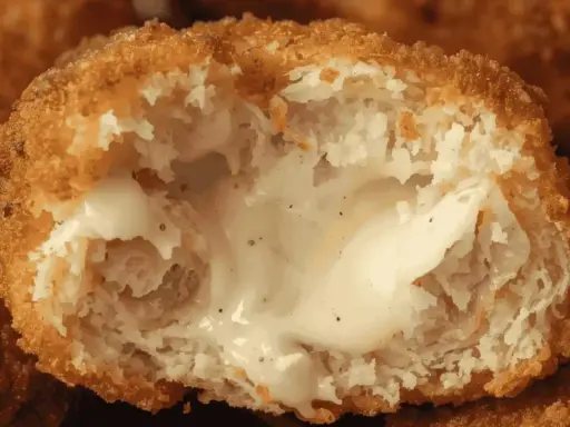Un cordon bleu croustillant, coupé en deux, révèle un cœur fondant et crémeux.