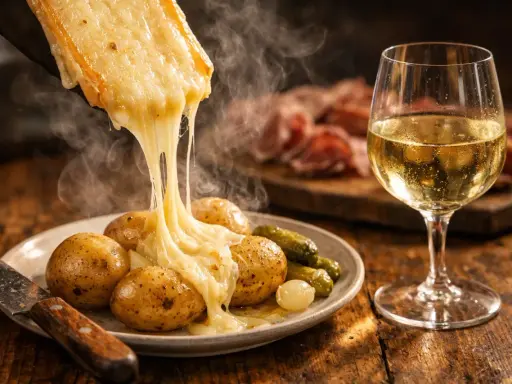 Un verre de vin blanc pétillant, parfait pour accompagner une raclette gourmande.