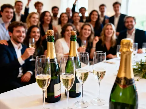 Des bouteilles de champagne et des verres remplis pour célébrer. Combien de bouteille de champagne pour 50 personnes ? Une belle fête en perspective !