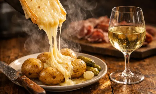 Un verre de vin blanc pétillant, parfait pour accompagner une raclette gourmande.